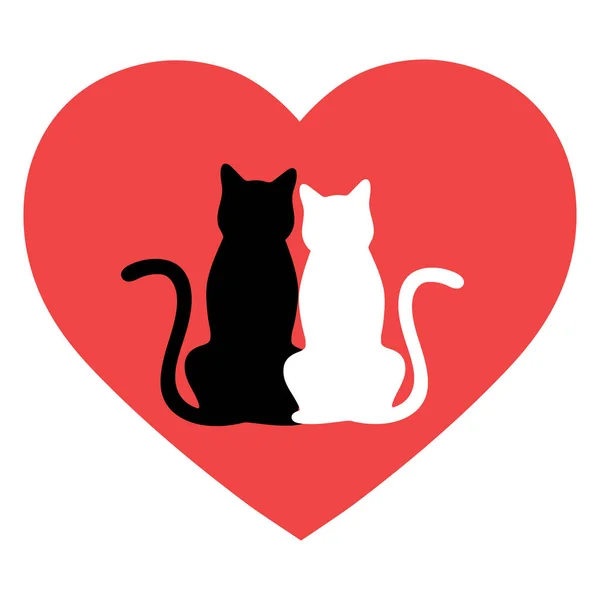 Illustration Love Couple Cats Background Heart — Stock Vector