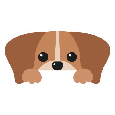 Beyaz arka planda pencereden dışarı bakan sevimli bir köpek tasviri