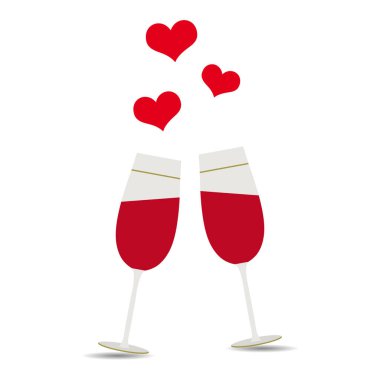 Illustration of wine glasses for Valentine's Day with shadow