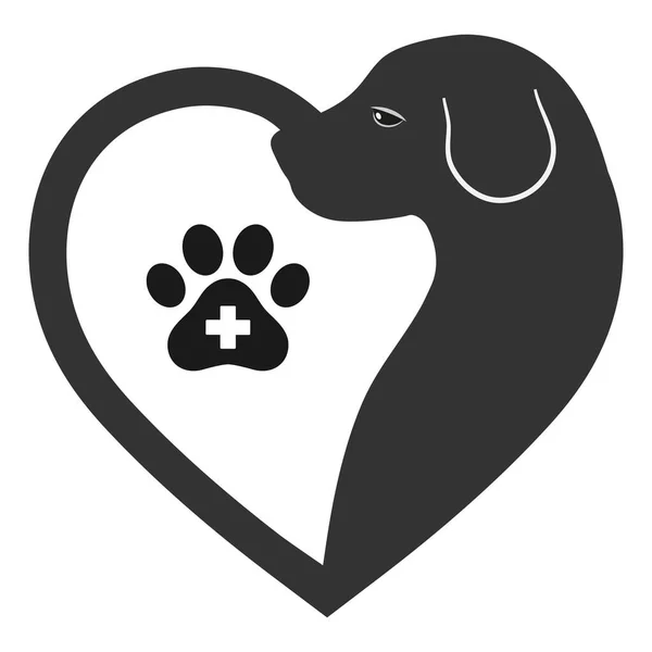 Illustration Logo Veterinary Clinic Silhouette Dog Heart White Background — Image vectorielle