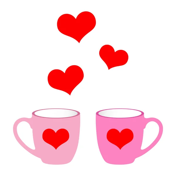 Illustrazione San Valentino Con Due Tazze Rosa Piene Amore Sfondo — Vettoriale Stock