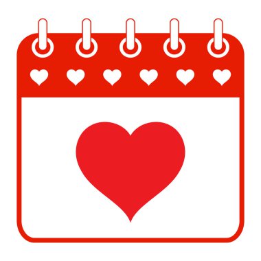 Sevgililer Günü takviminin beyaz arka planda kalbi olan bir tasviri.
