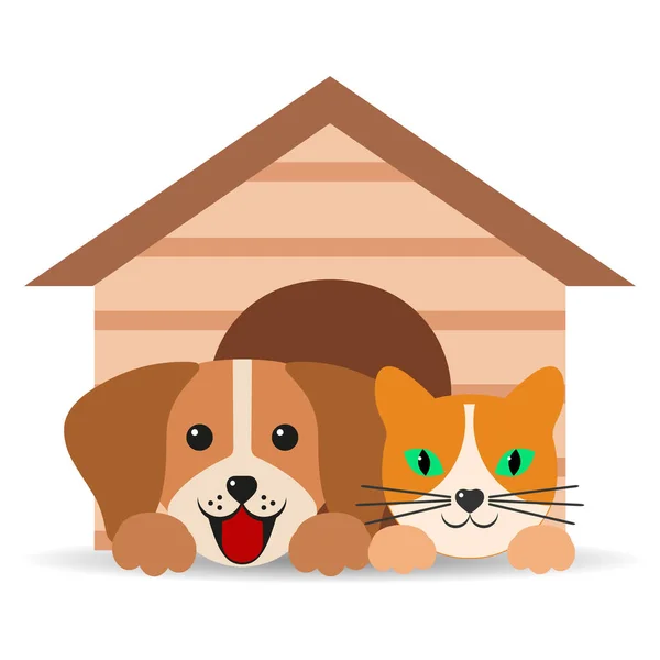 Illustration House Pets Dog Cat Kennel White Background — Stock Vector