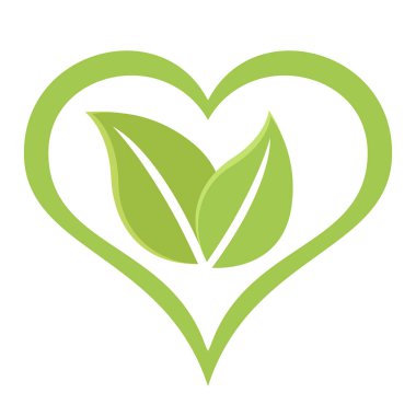 Ekoloji logosu çizimi. Beyaz arka planda yaprağı olan yeşil kalp