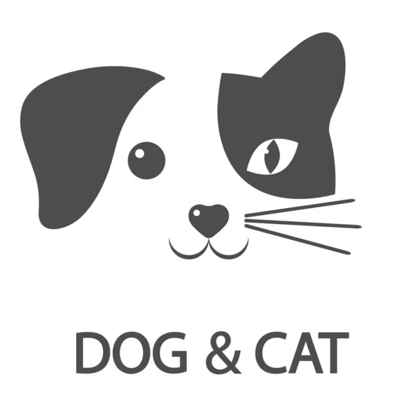 Illustration Söt Ansikte Hund Och Katt Vit Bakgrund — Stock vektor