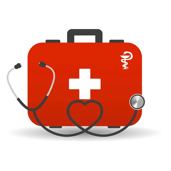 Illustration Red Suitcase Doctor Stethoscope White Background Shadow — ストックベクタ