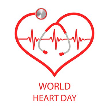 Beyaz arka planda nabzı atan kalp şeklinde bir steteskop tasviri.