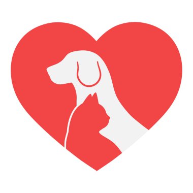 kalbin arka planda bir köpek ve bir kedi illüstrasyon