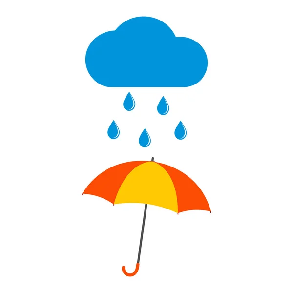 Ilustración Una Nube Con Gotas Lluvia Paraguas Sobre Fondo Blanco — Vector de stock