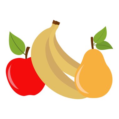 Illustration of an apple, pear and bananas on a white background