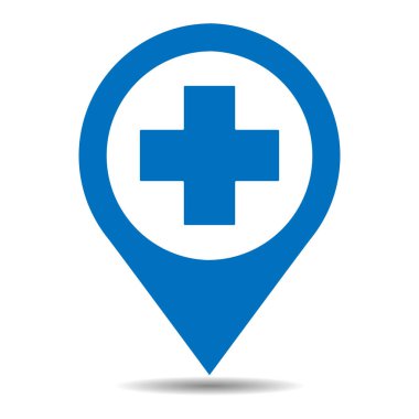 Beyaz arkaplanda gölgesi olan tıbbi tesis imleç simgesi