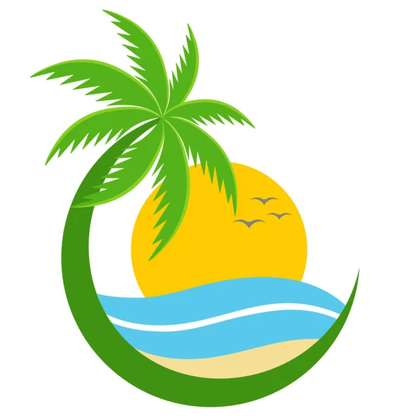Tropical Island Illustration Palm Tree Sun White Background — Wektor stockowy