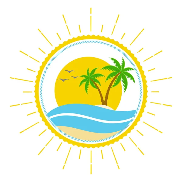 Tropical Island Illustration Palm Tree Sun White Background — Διανυσματικό Αρχείο