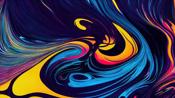 Abstract background with psychedelic painting in colorful vivid colors. Swirls and spreading. 3D illustration.