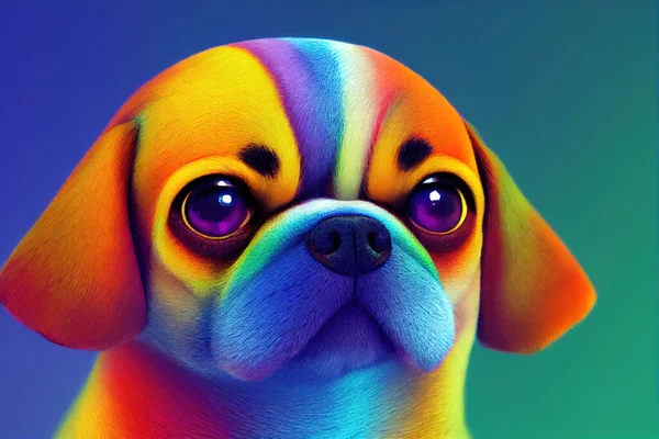 3 D render. Rainbow bright portrait of a dog in a cartoon style