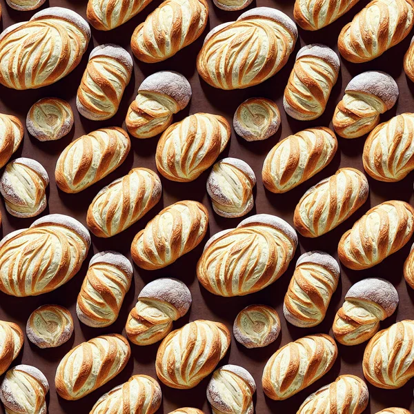Seamless pattern of buns, croissants, appetizing pastries. It can be used for wallpaper, fabric design, textile design, cover, wrapping paper, banner, card, background, menu