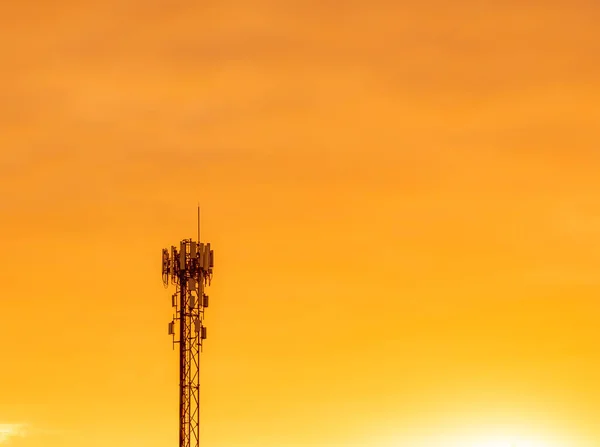 Telephone Tower Evening Beautiful Orange Sky — Stockfoto