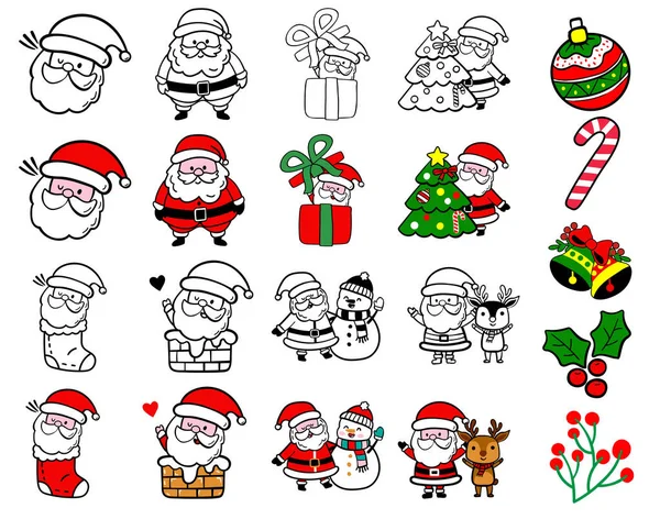Noel ve yeni yıl için Noel Baba. Farklı duygulara ve durumlara sahip komik Noel Baba çizgi filmi.