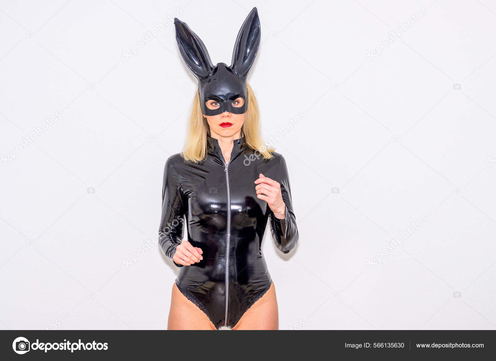 Sexy Woman Shiny Patent Leather Leotard Black Bunny Mask Isolated Stock Photo by ©info.michaelheim-photographer 566135630 photo picture