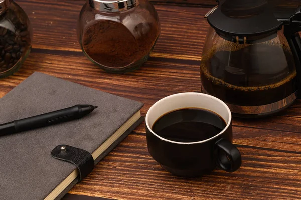 Pić Kawę Dodawać Energii Pracy Czytać Pisać — Zdjęcie stockowe