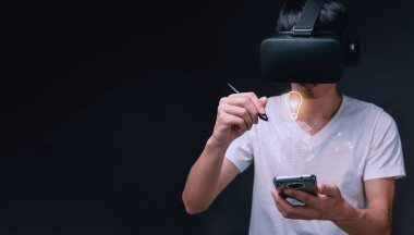 Modern 3d illüstrasyon metaverse Sanal Dünya 'da simge işi ve ağ bağlantısına sahip başlangıç kavramı