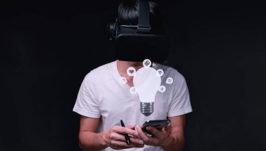 Simge işi ve ağ bağlantısı ampulü ile başlangıç konsepti, fikirler icat edin 3d illüstrasyon metaverse Sanal Dünya