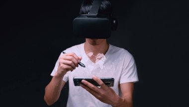 Modern 3d illüstrasyon metaverse Sanal Dünya 'da simge işi ve ağ bağlantısına sahip başlangıç kavramı