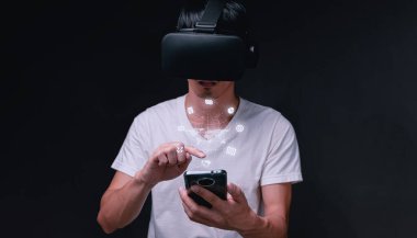 Modern 3d illüstrasyon metaverse Sanal Dünya 'da simge işi ve ağ bağlantısına sahip başlangıç kavramı