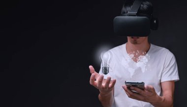 Simge işi ve ağ bağlantısı ampulü ile başlangıç konsepti, fikirler icat edin 3d illüstrasyon metaverse Sanal Dünya