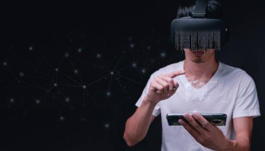 Modern 3d illüstrasyon metaverse Sanal Dünya 'da simge işi ve ağ bağlantısına sahip başlangıç kavramı