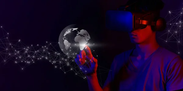 Γυαλιά Εικονικής Πραγματικότητας Αυξημένη Πραγματικότητα Παιχνίδι Μελλοντική Έννοια Της Τεχνολογίας — Φωτογραφία Αρχείου