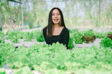 Sebzeli kadın, hidrofonik, sağlıklı bir vücut için sebze ye, güçlü ve parlak..