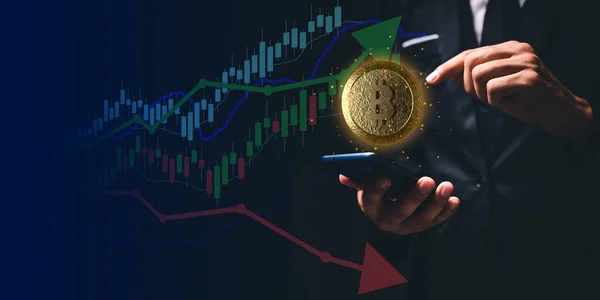 Handel Mit Kryptowährungsmünzen Bitcoin Exchanges Invest Metaverse Aktien — Stockfoto