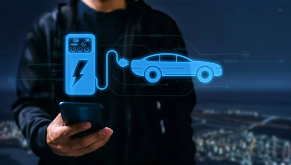 Choosing Electric Vehicle Electric Car Choice Pointing Symbol Charging Machine — 图库照片