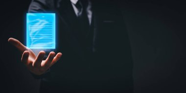 Dijital belge çevrimiçi Elektronik imza, belge yönetimi, kağıtsız ofis, E imzası, iş sözleşmesi konsepti, metaevren