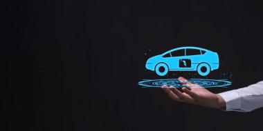 Choosing an electric vehicle. electric car choice. pointing at symbol on charging machine. electric car production Virtual Technology AR Augmented Reality or VR Virtual Reality metaverse
