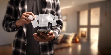 Digital document online Electronic signature, document management, paperless office, E signing, signing business contract concept, Virtual Technology AR Augmented Reality or VR Virtual Reality metaverse