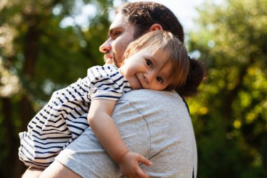 Happy father day. Man playing with child.  Joyful dad play with kid. Dad love baby. Male tenderess concept.