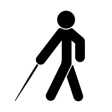 Çubuk çizgi ikonuyla yürüyen kör adam.