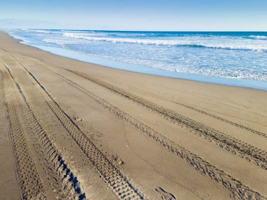 Panama, Chiriqui vilayeti, Barchetta plaj lastik izleri gün batımında kumlu sahilde