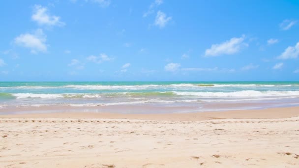 ビーチでの美しい一日 光の砂 緑の色調の海と青い空の日 ブラジルのPe レシフェの沿岸都市でBoa Viagemのビーチのビデオ ブラジル北東部のビーチ — ストック動画