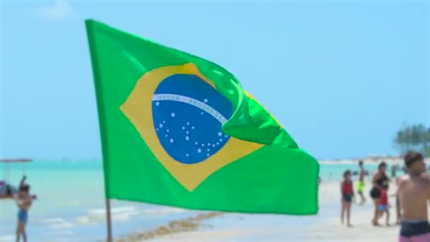 Bandiera Brasiliana Sventola Una Bellissima Spiaggia Del Nord Est Brasiliano — Video Stock