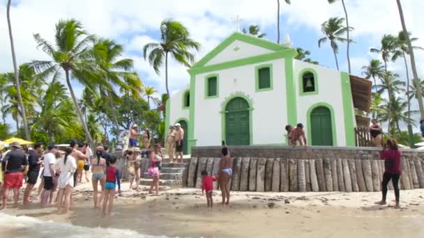 Tamandare Brazil October 2021 Torists Taking Photos Chapel Benedict Century — стоковое видео