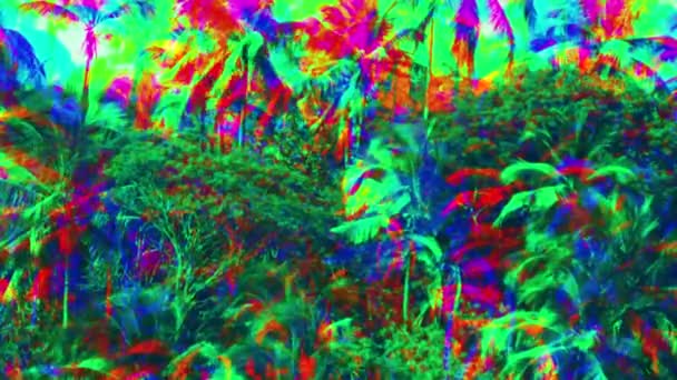 Psychedelic Forest Nature Background Coconut Trees Vivid Strong Colors Concept — Video Stock