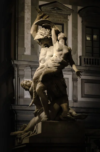 Lanzi Lodge in Florence, Italy: detail of the capture of Polixena sculpture, ancient greek statue free to see in Signoria Square