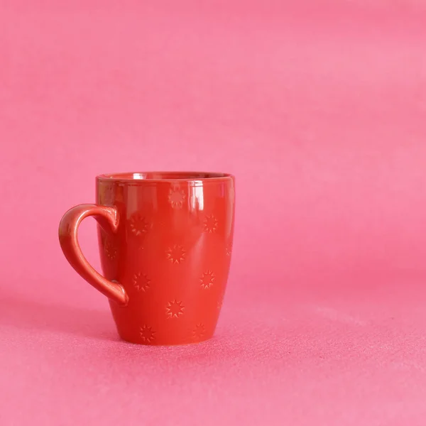 Red Mug Pink Background — Stock Photo, Image