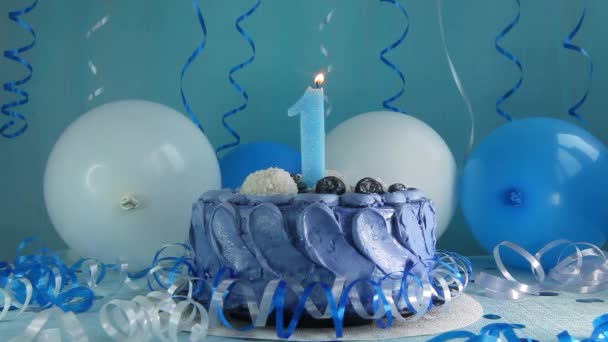 Buona Prima Torta Compleanno Della Marina Candela Numero Uno Con — Video Stock