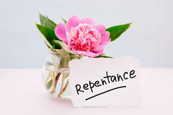 Repentance Christian Card Text Pink Peony Flower Religion Concept — 图库照片