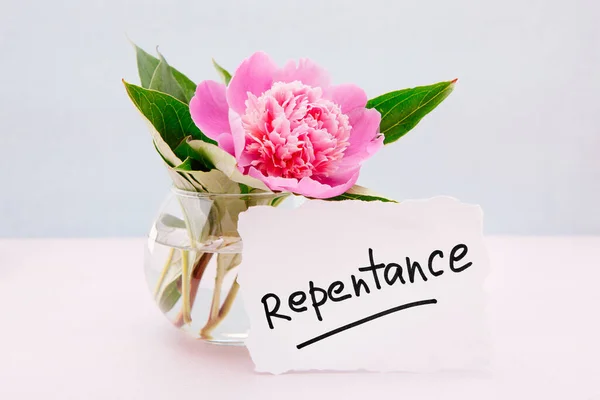 Repentance Christian Card Text Pink Peony Flower Religion Concept — Zdjęcie stockowe