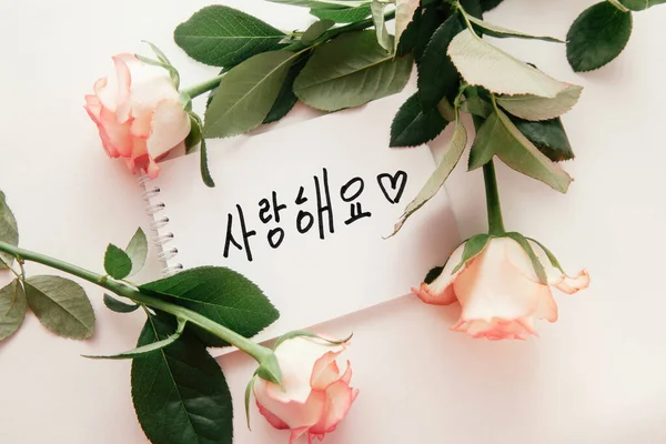 Love You Card Korean Text Rose Flowers White Background — Foto de Stock